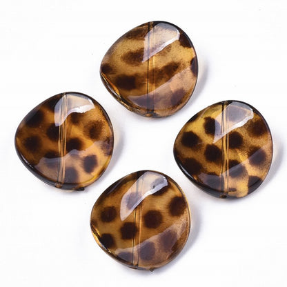 Painted Acrylic Beads -  Flat Curved Round - Exotic Cat (30pcs)