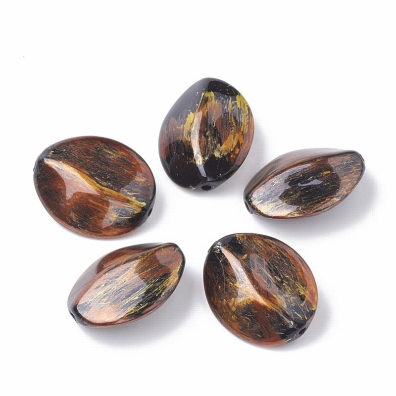 Painted Acrylic Beads -  Ovalish - Chocolate Pod (30pcs)