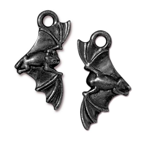 Swooping Bat Charm   Black Plated Pair
