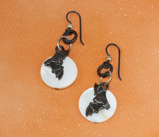 Swooping Bat Charm   Black Plated Pair