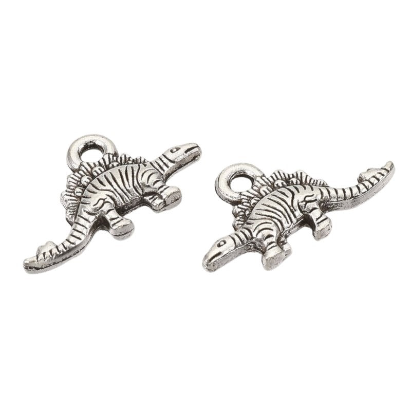 Stegosaurus Charm   Antique Silver Pair