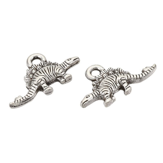Stegosaurus Charm   Antique Silver Pair