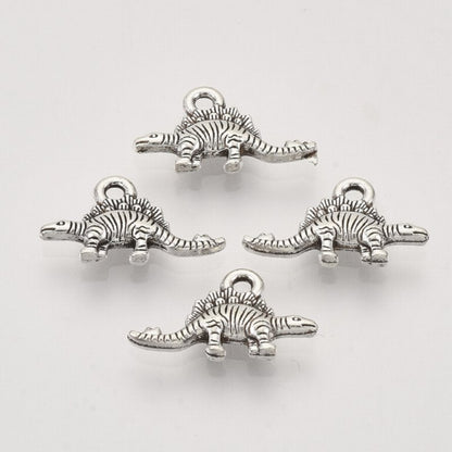 Stegosaurus Charm   Antique Silver Pair