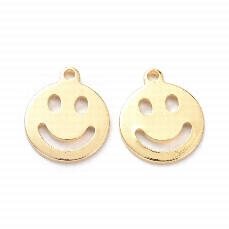 11mm Smiley Face Charm   GoldPl Pair