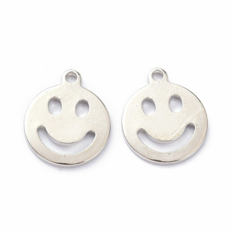 11mm Smiley Face Charm   PlatinumPl Pair
