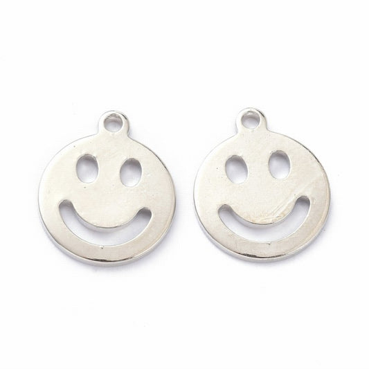 11mm Smiley Face Charm   PlatinumPl Pair