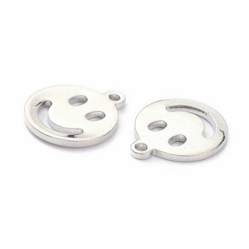 11mm Smiley Face Charm   PlatinumPl Pair