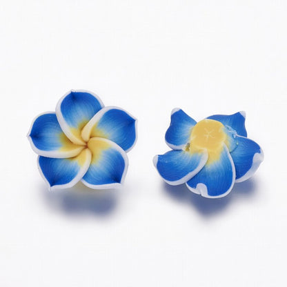 Polymer Clay Vinyl - 20mm Plumeria Flower - Blue Splash (5)