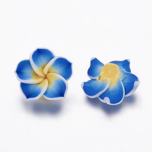 Polymer Clay Vinyl - 20mm Plumeria Flower - Blue Splash (5)