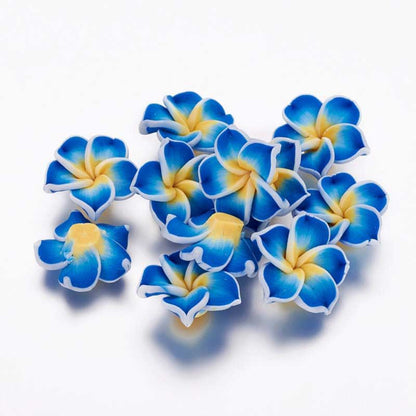 Polymer Clay Vinyl - 20mm Plumeria Flower - Blue Splash (5)