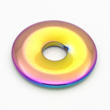 Stone - 40mm Donut Pendant - Rainbow Plated Hematite