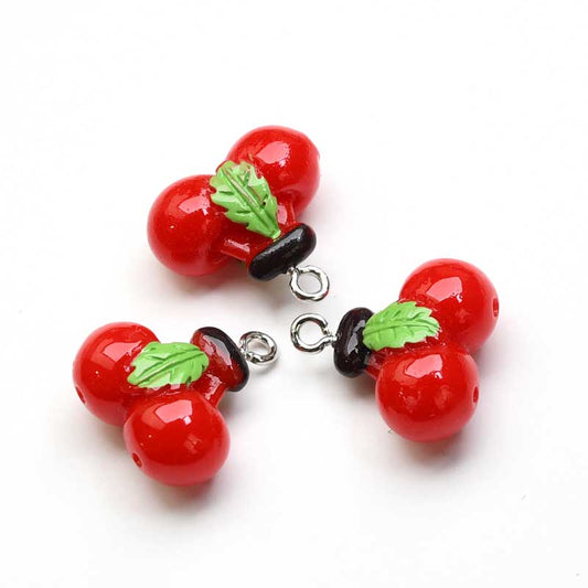 Resin Cherry Pair Charm   Bright Red Pair