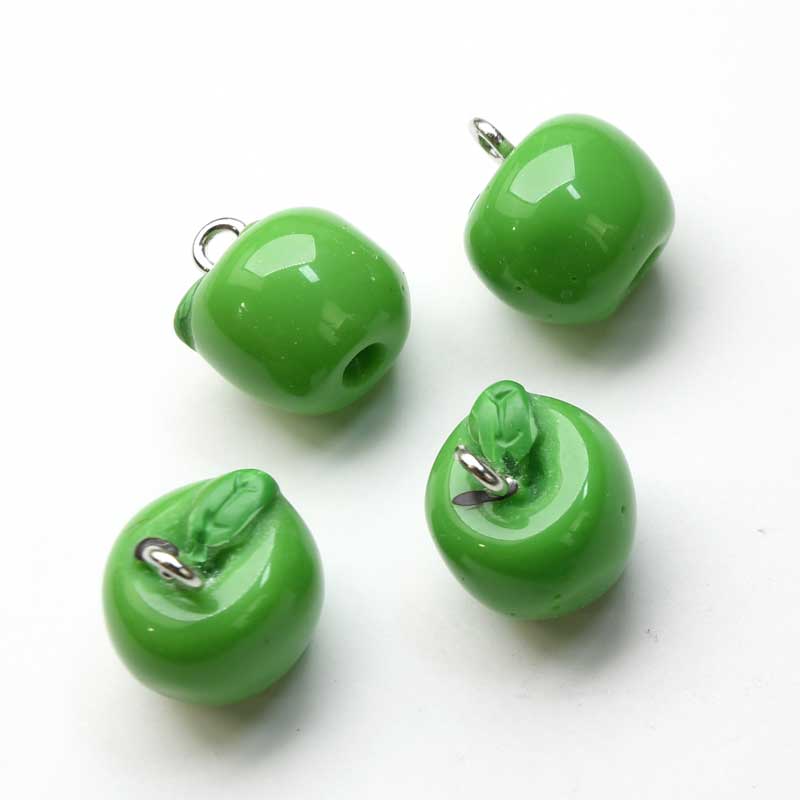 Resin Apples Charm   Green Pair