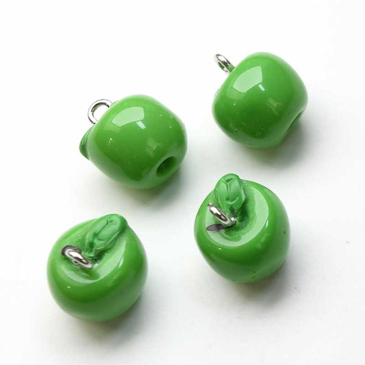 Resin Apples Charm   Green Pair