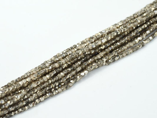 Fire Polish Faceted Round - True 2mm - Crystal Smokey Metallic Ice (strand 150)