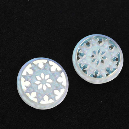 Glass Cabochon - 18mm Engraved Snowflake Star - Crystal AB with Matte Finish