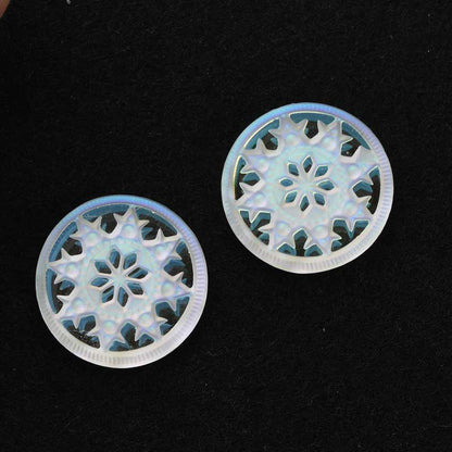 Glass Cabochon - 18mm Engraved Snowflake Star - Crystal AB with Matte Finish