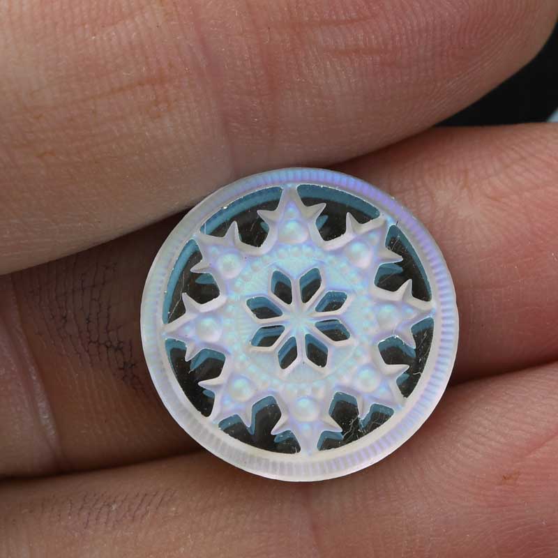 Glass Cabochon - 18mm Engraved Snowflake Star - Crystal AB with Matte Finish