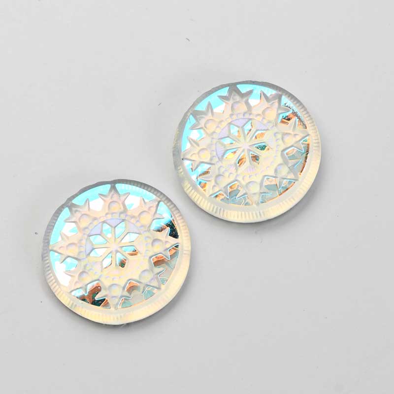 Glass Cabochon - 18mm Engraved Snowflake Star - Crystal Glacier Blue with Matte 