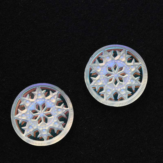 Glass Cabochon - 18mm Engraved Snowflake Star - Crystal Glacier Blue with Matte 