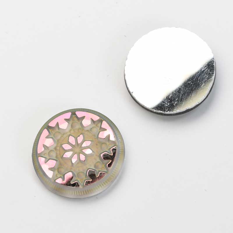 Glass Cabochon - 18mm Engraved Snowflake Star - Crystal Starlight with Matte Fin