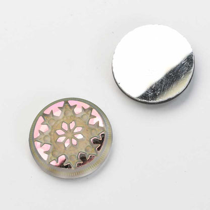 Glass Cabochon - 18mm Engraved Snowflake Star - Crystal Starlight with Matte Fin