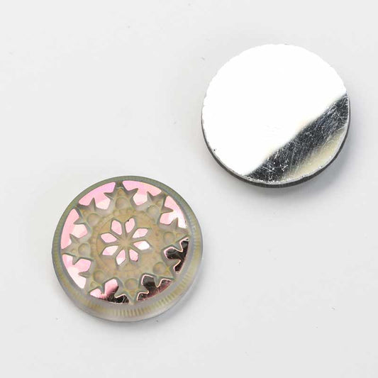 Glass Cabochon - 18mm Engraved Snowflake Star - Crystal Starlight with Matte Fin