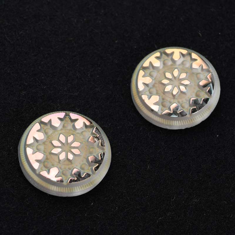 Glass Cabochon - 18mm Engraved Snowflake Star - Crystal Starlight with Matte Fin