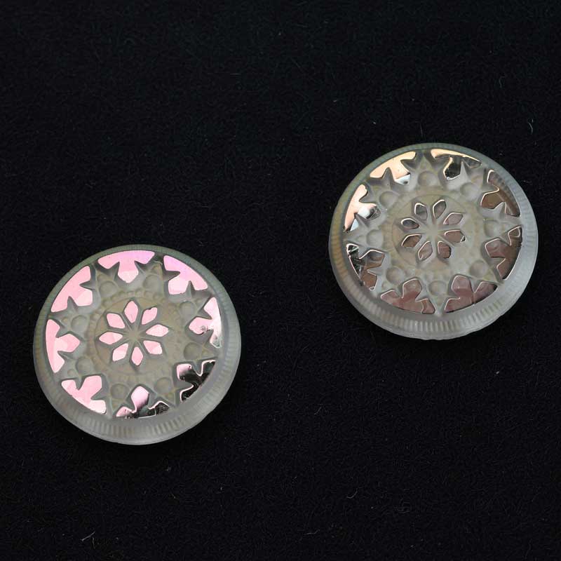 Glass Cabochon - 18mm Engraved Snowflake Star - Crystal Starlight with Matte Fin