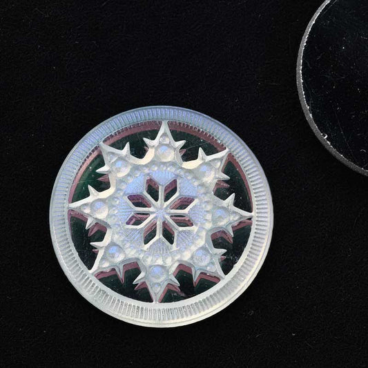 Glass Cabochon - 22.5mm Engraved Snowflake Star - Crystal Glacier Blue with Matt