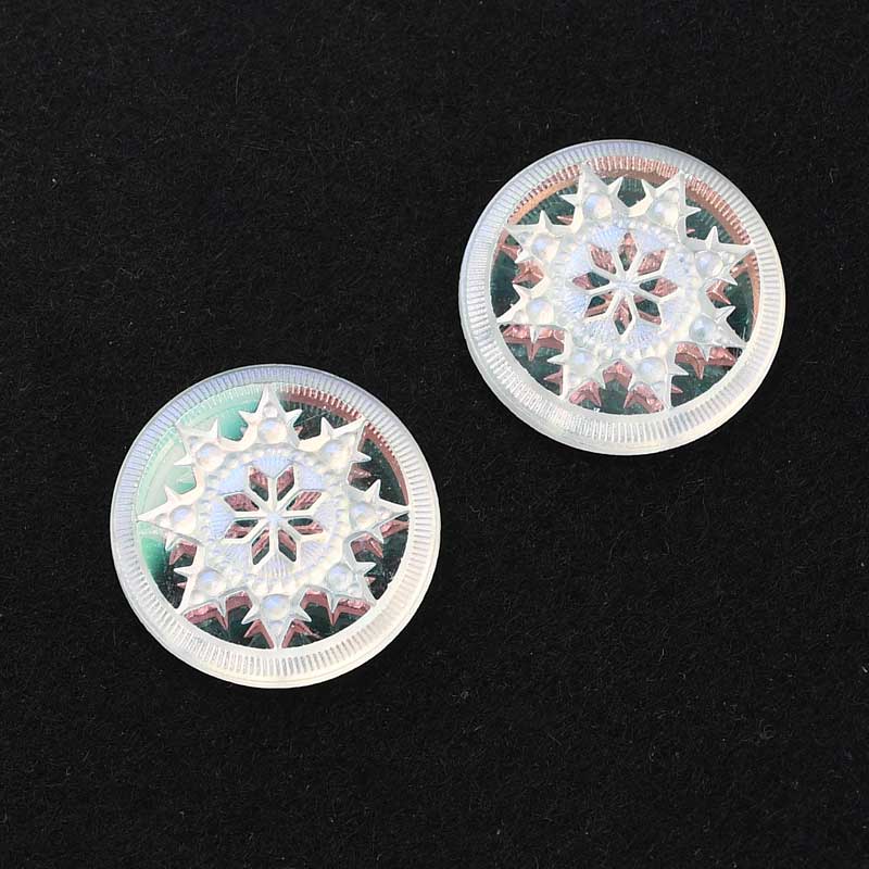 Glass Cabochon - 22.5mm Engraved Snowflake Star - Crystal Glacier Blue with Matt