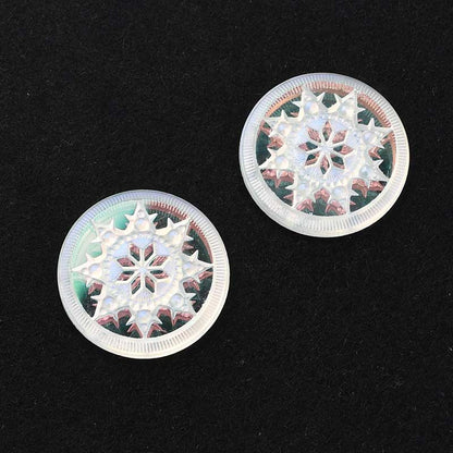 Glass Cabochon - 22.5mm Engraved Snowflake Star - Crystal Glacier Blue with Matt