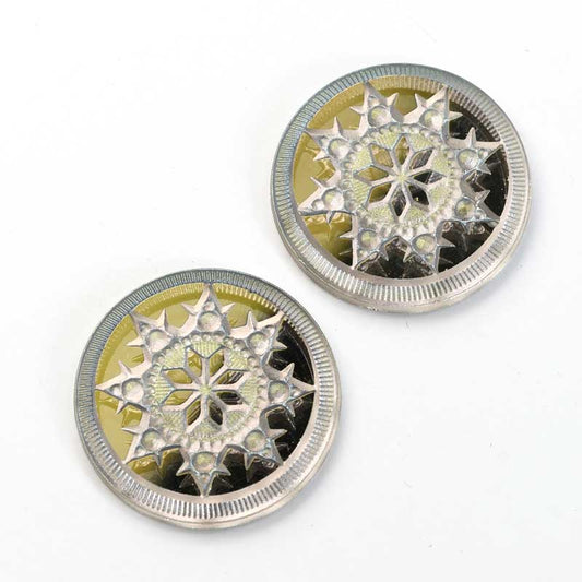 Glass Cabochon - 22.5mm Engraved Snowflake Star - Crystal Starlight with Matte F