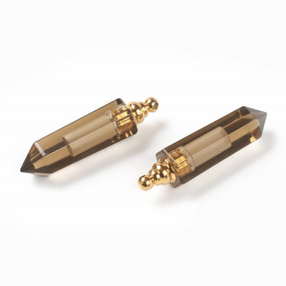 Stone Pendant - 55mm Scent Bottle - Smoky Quartz - Gold Plated