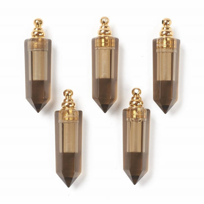 Stone Pendant - 55mm Scent Bottle - Smoky Quartz - Gold Plated
