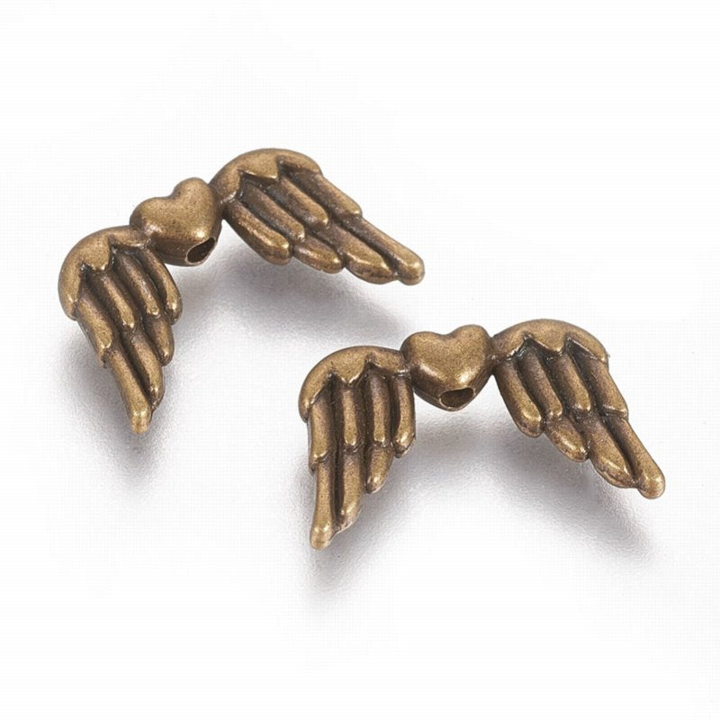 Metal Beads -  Angel Heart Wings - Antique Bronze (10)