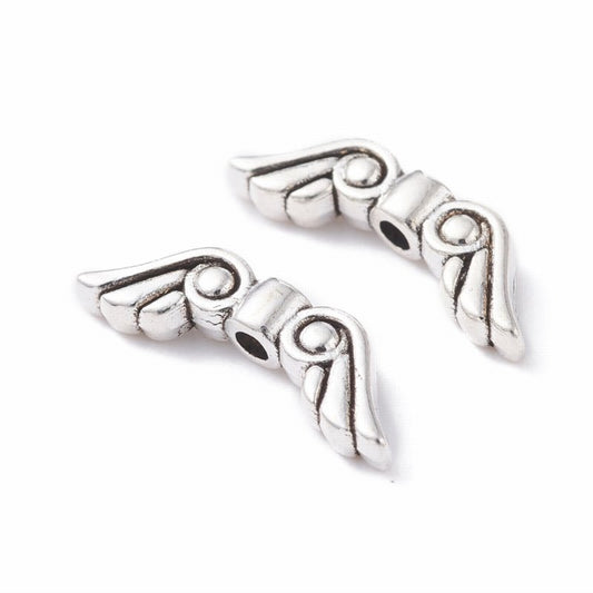 Metal Beads -  Angel Wings - Antiqued Silver (10)