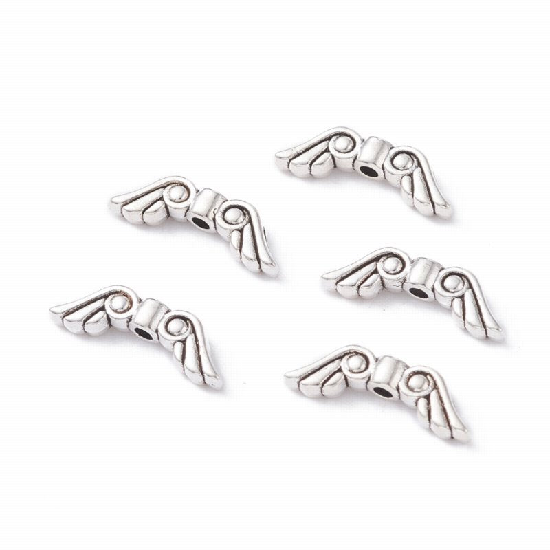 Metal Beads -  Angel Wings - Antiqued Silver (10)