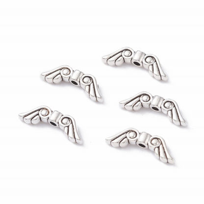 Metal Beads -  Angel Wings - Antiqued Silver (10)