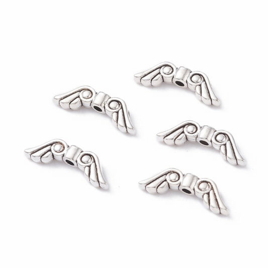 Metal Beads -  Angel Wings - Antiqued Silver (10)