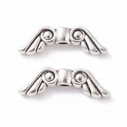 Metal Beads -  Angel Wings - Antiqued Silver (10)
