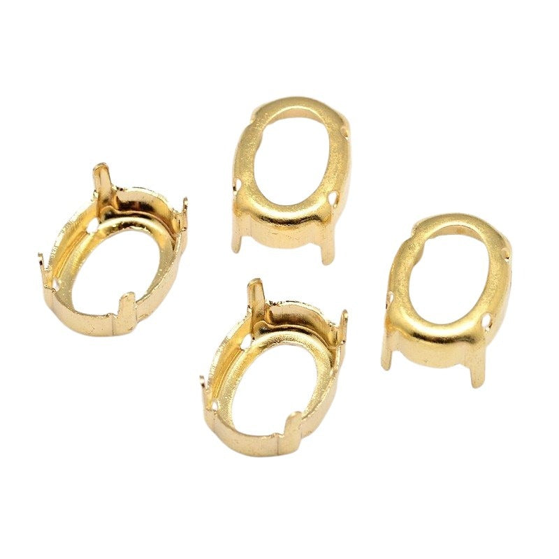 Setting for Pointed Back Rhinestone - ID 13x18mm Oval - Gold Plated (5)