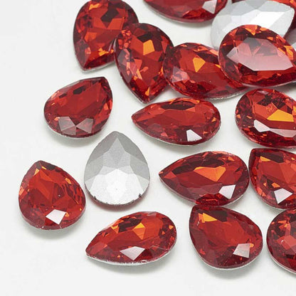 Fancy Rhinestone - 13x18mm Faceted Pear Drop - Light Siam Ruby (5)