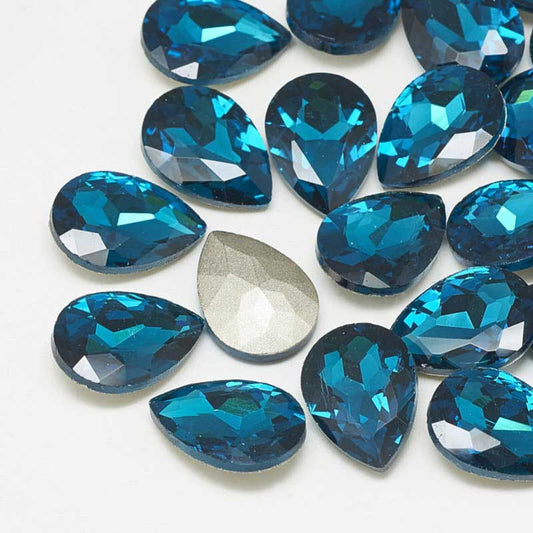Fancy Rhinestone - 13x18mm Faceted Pear Drop - Capri Blue (5)