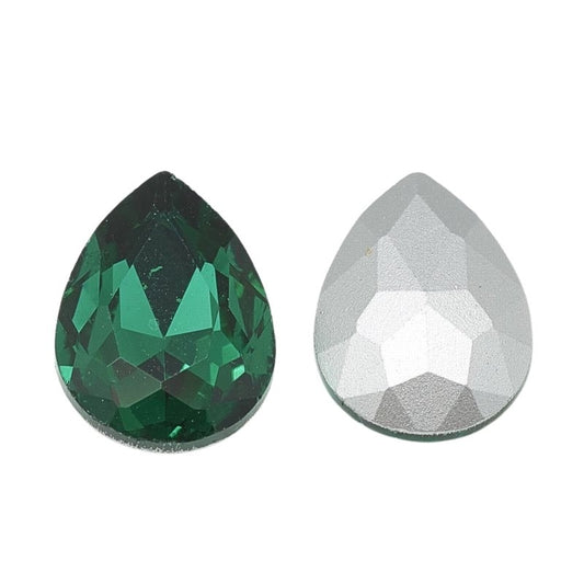 Fancy Rhinestone - 13x18mm Faceted Pear Drop - Emerald (5)