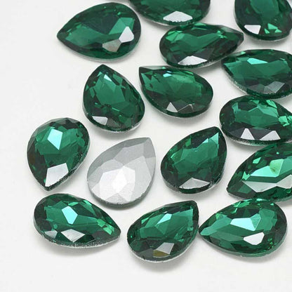 Fancy Rhinestone - 13x18mm Faceted Pear Drop - Emerald (5)