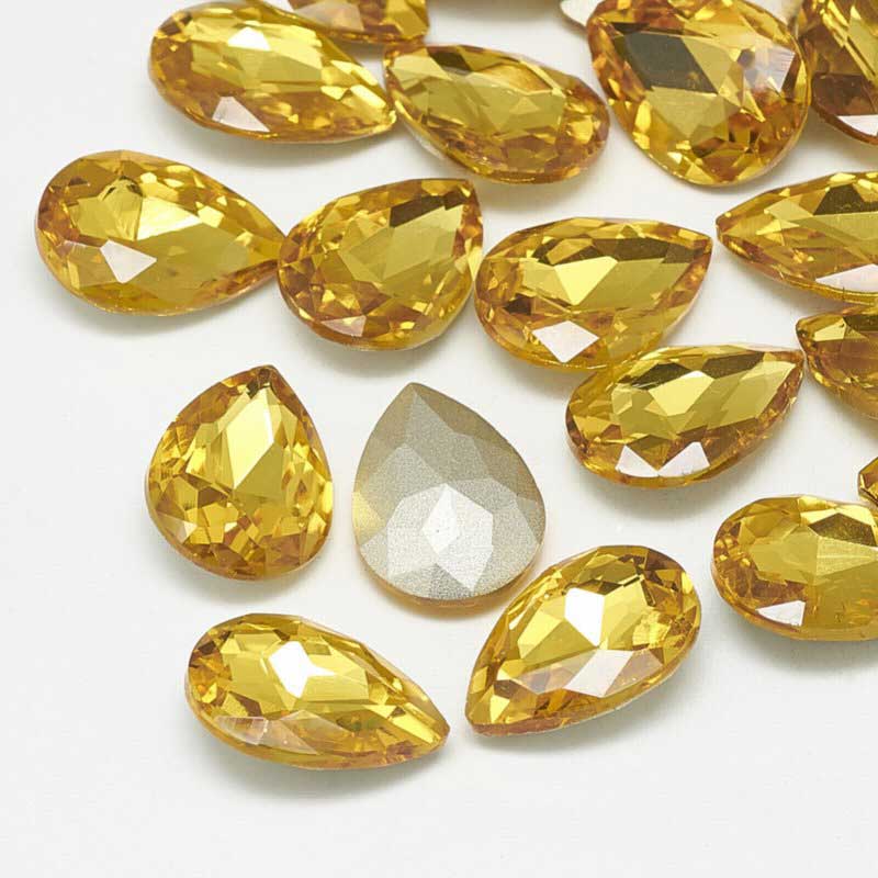 Fancy Rhinestone - 13x18mm Faceted Pear Drop - Topaz (5)