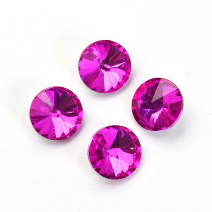Faceted Fancy Crystal Rhinestone - 10mm Rivoli - Hot Fuchsia (5)