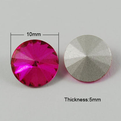 Faceted Fancy Crystal Rhinestone - 10mm Rivoli - Hot Fuchsia (5)