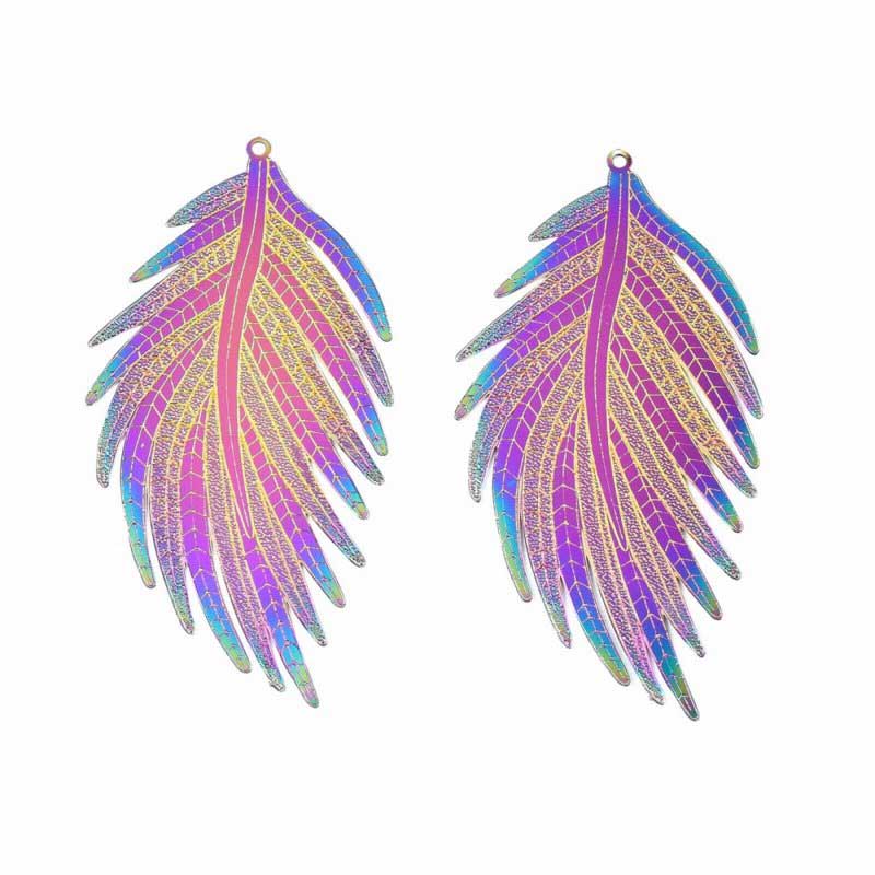 Fluffy Feather    Rainbow Stainless Pair